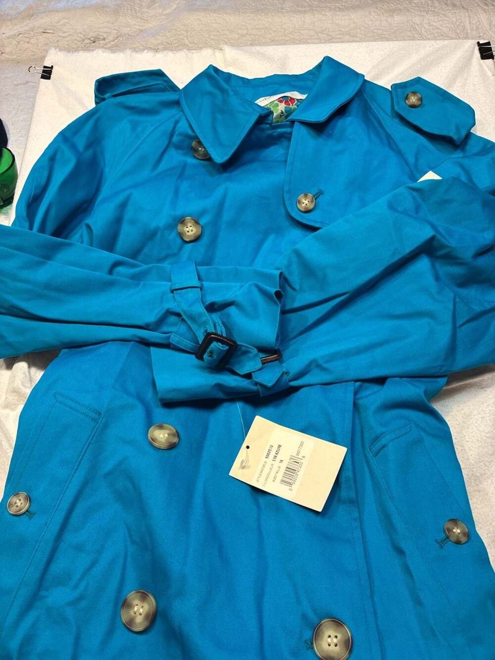 Perry Ellis Women's Double-Breasted Trench Coat Azure Blue Size 16